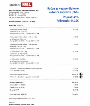 45% popust na vezavo diplome oz. 44€ prihranka